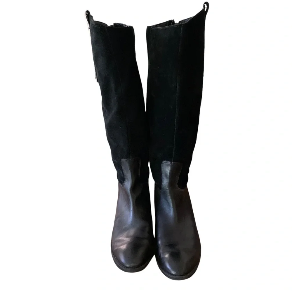 Sam Edelman Pembrooke Black Suede & Leather Knee-High Riding Boots Sz 8.5